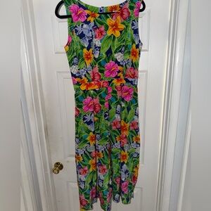Talbots Tropical Floral Silk Sleeveless Jumpsuit in Bright Multi-Color